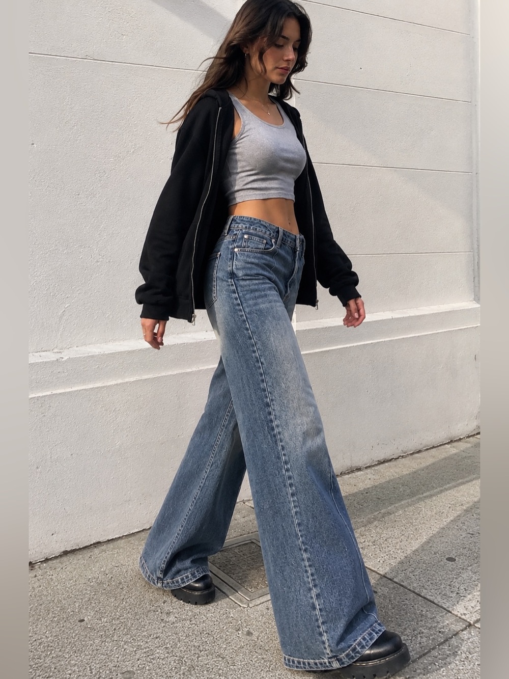 Y2K Front Seam Flare Jeans Wide Leg High Rise XL 14 32” Inseam